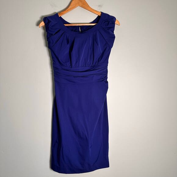 Diane Von Furstenberg Blue Jamila Ruched Dress Womens Size 0 Cap Sleeve DVF - Picture 2 of 16